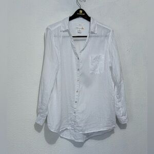 C&C California White Linen Shirt Size L Button Down Coastal Roll Tab Sleeve